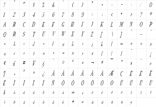 New Eng. Engr. Condensed Italic font glyphpreview