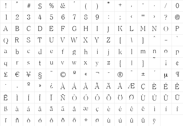 ChristianBecker-ExtraLight Regular font glyphpreview