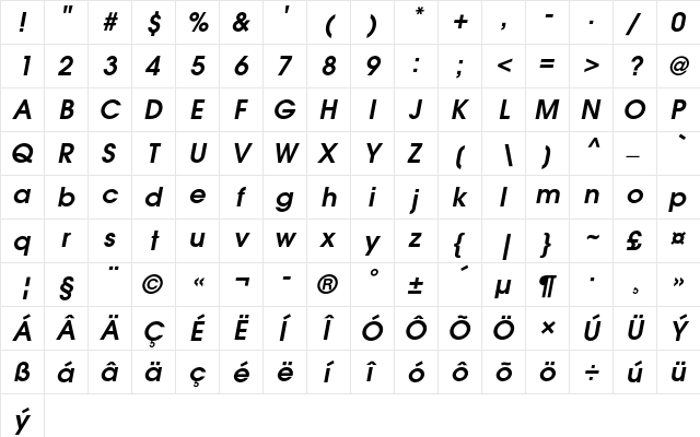 ITC Avant Garde Gothic CE Demi Oblique font glyphpreview