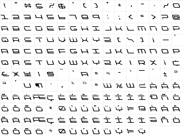 QuickTech Leftalic Italic font glyphpreview