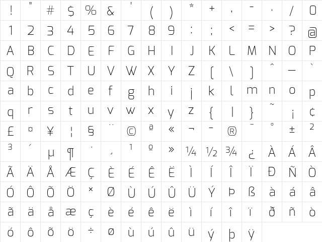 Exo Extra Light font glyphpreview