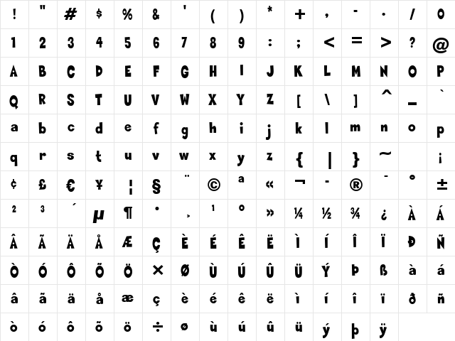 Sneakerhead BTN Condensed Regular font glyphpreview