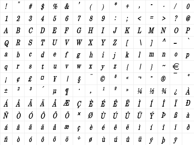 NewBostonThin BoldItalic font glyphpreview