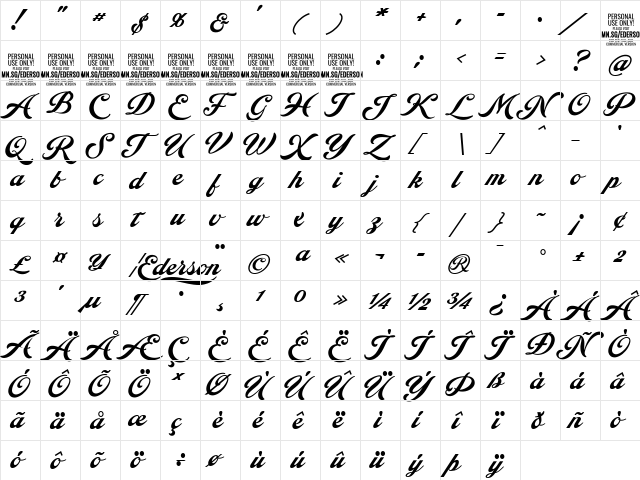 Ederson PERSONAL USE ONLY Regular font glyphpreview