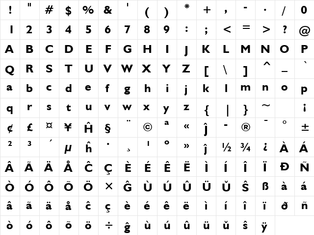 Humanst521 BT Eo Bold font glyphpreview