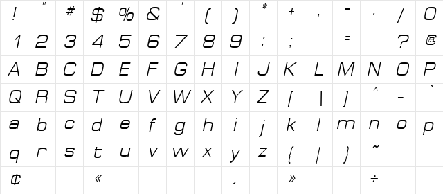 SpaceOutCondensed Italic font glyphpreview