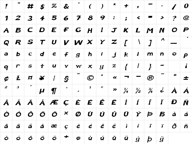 Sarah-Extended Italic font glyphpreview