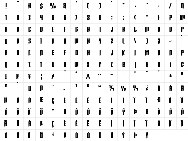 Rhinoclops Xtra-Expanded Regular font glyphpreview