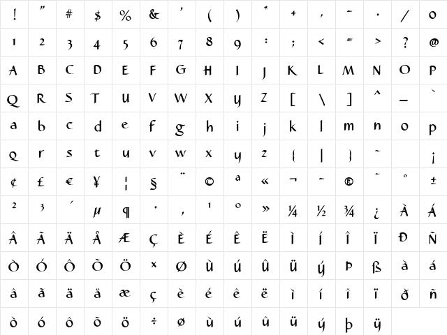 Caterina Bold font glyphpreview