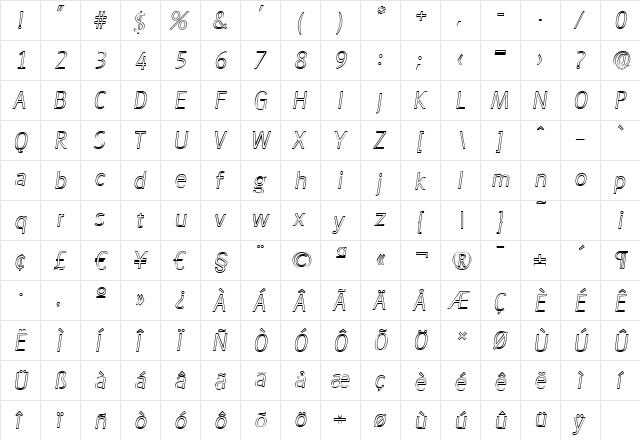 RichardBeckerOutline-Xlight Italic font glyphpreview
