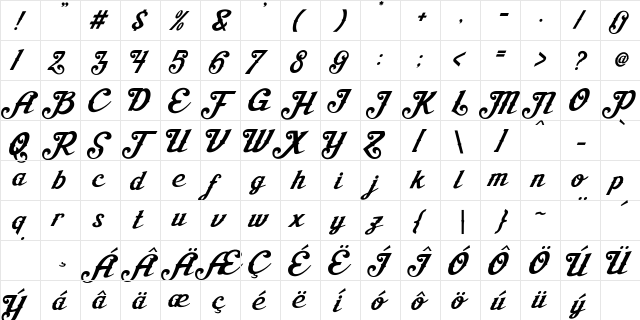 Aisha Script Regular font glyphpreview