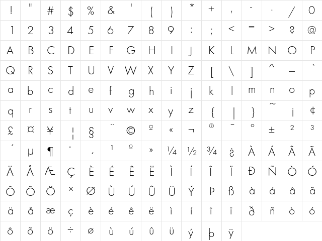FuturaEF Light font glyphpreview