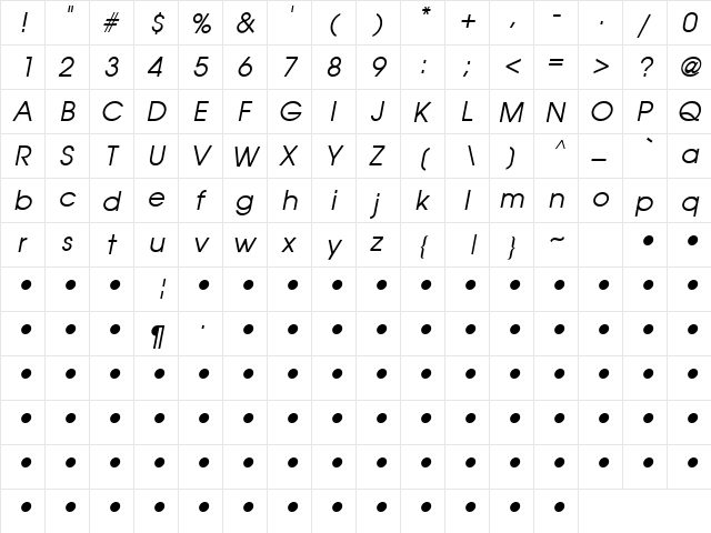 QTAvanti Italic font glyphpreview