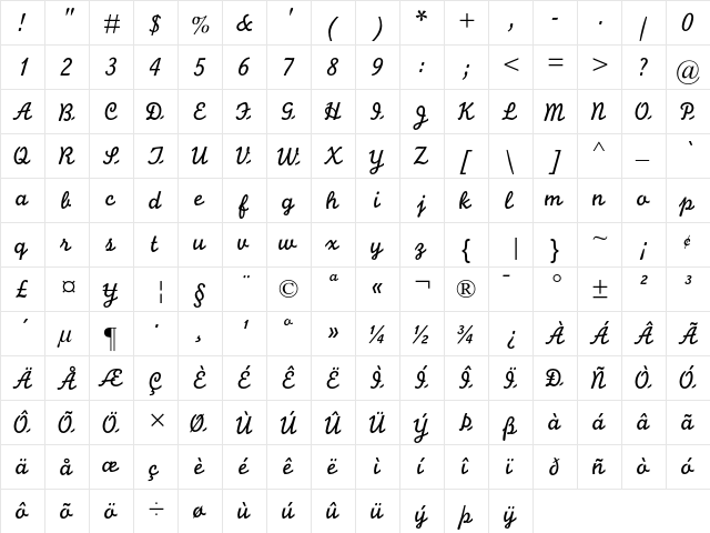 Monoline Script Regular font glyphpreview