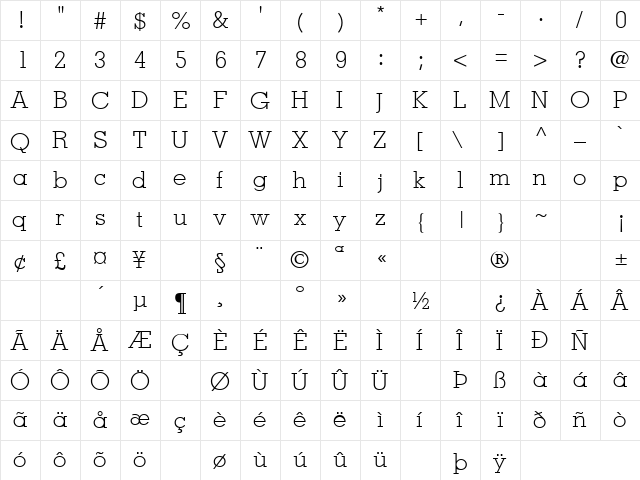 Treaties 8 Regular font glyphpreview