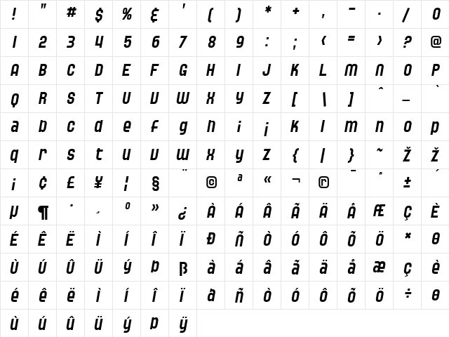 SF Speedwaystar Italic font glyphpreview