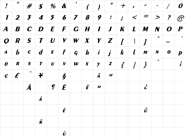 Physical 6 Italic font glyphpreview