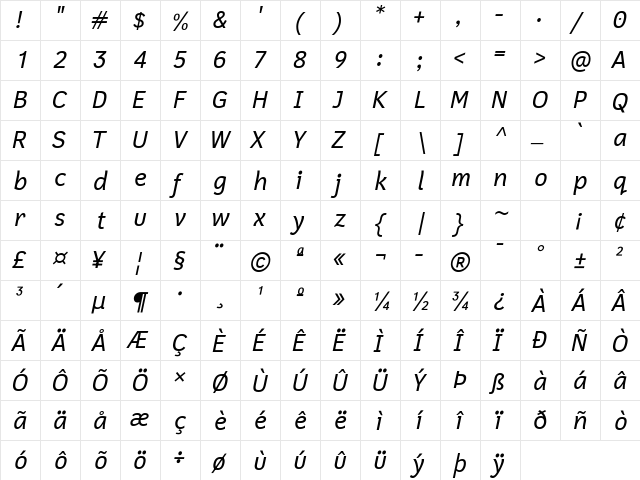 Cadman Italic font glyphpreview