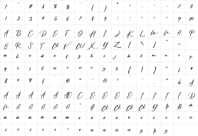 Rantting Tjinta Regular font glyphpreview