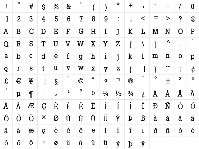 SlabTallX-Medium Regular font glyphpreview