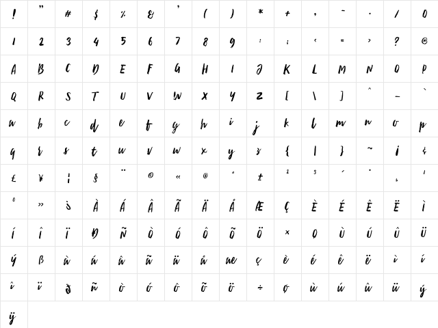 Ample Script Regular font glyphpreview