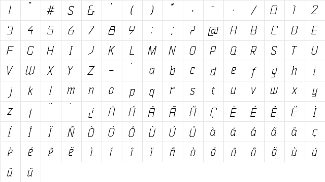 Vazari Sans Serif Italic font glyphpreview