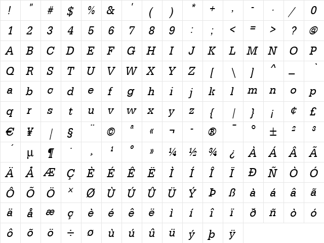 AstridBeckerNarrow Italic font glyphpreview