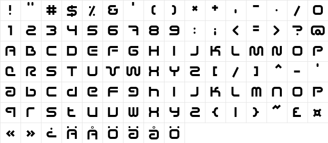 Sci Fied X Regular font glyphpreview