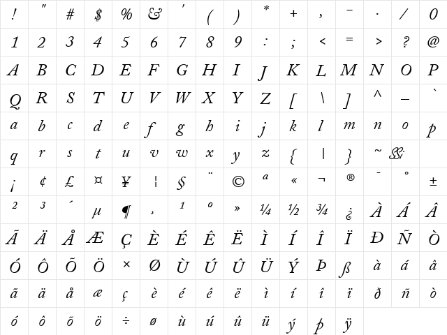 Caslon SSi Italic font glyphpreview