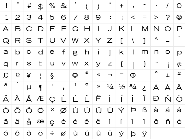 TradeGothicLH-Extended Roman font glyphpreview