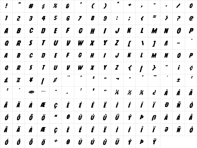 Young Frankenstein Expanded Italic Expanded Italic font glyphpreview