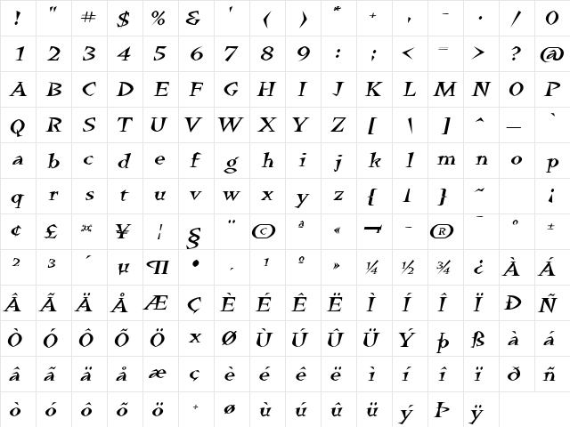 QuetzalcoatlExtended Italic font glyphpreview