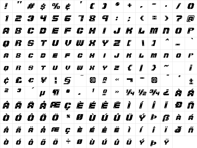 Screwed AOE Oblique font glyphpreview