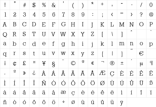 Stafford-Light Regular font glyphpreview