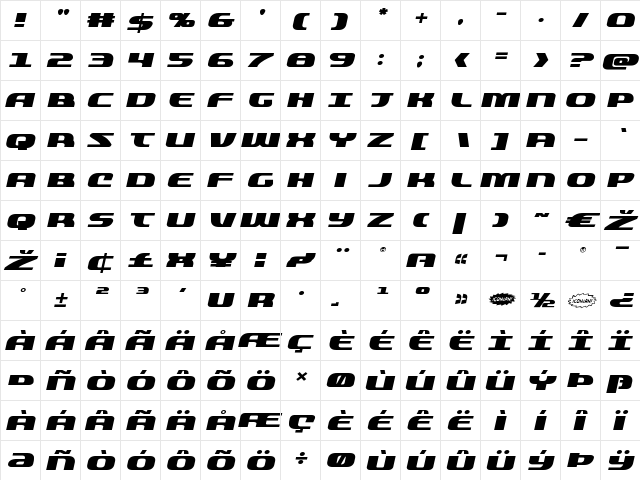 Quickening Expanded Italic Expanded Italic font glyphpreview
