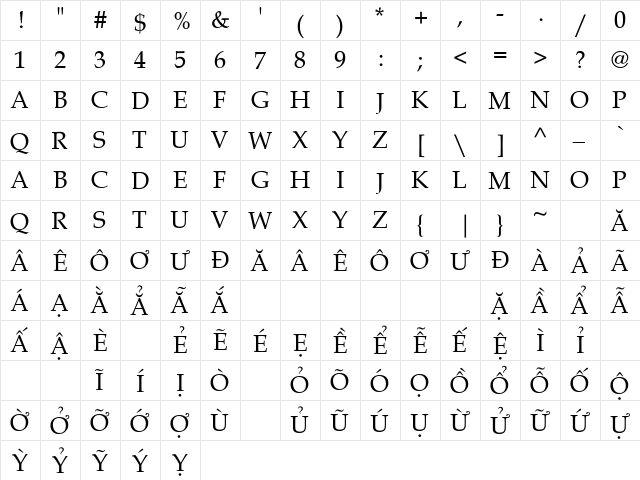.VnBook-AntiquaH Regular font glyphpreview