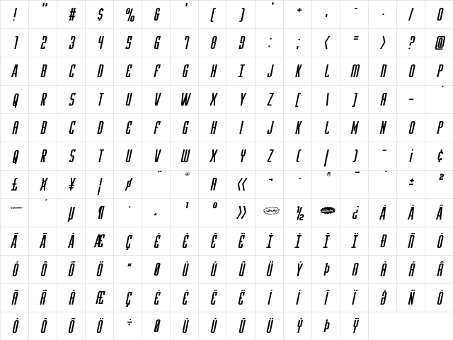 Y-Files Expanded Italic Expanded Italic font glyphpreview