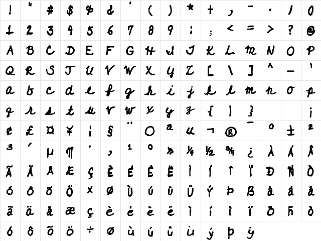 HandFont$- Regula font glyphpreview