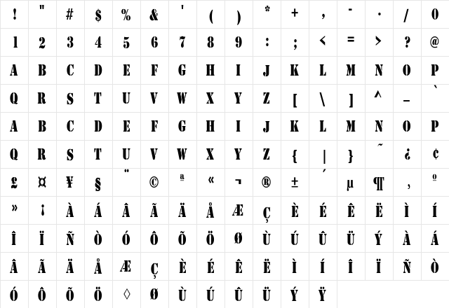 Rudy Condensed Regular font glyphpreview