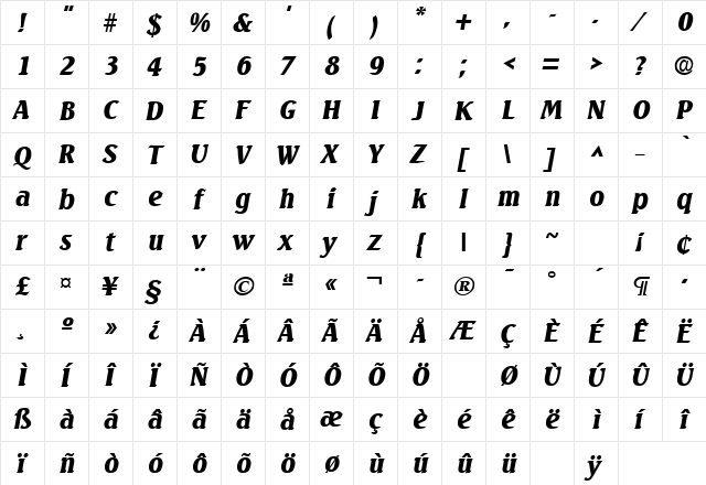 Seagull Bold Italic font glyphpreview