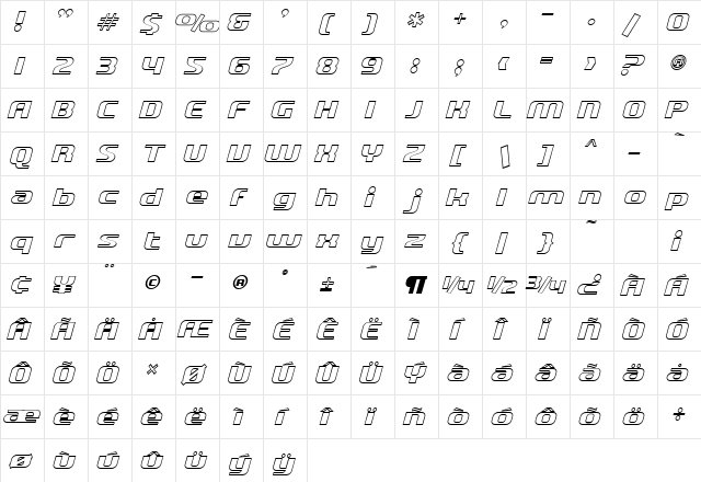 SF Quartzite Outline Italic font glyphpreview