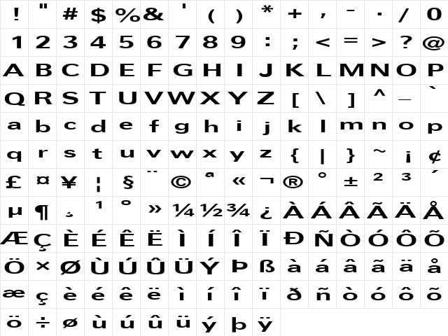 FZ BASIC 57 EX Normal font glyphpreview