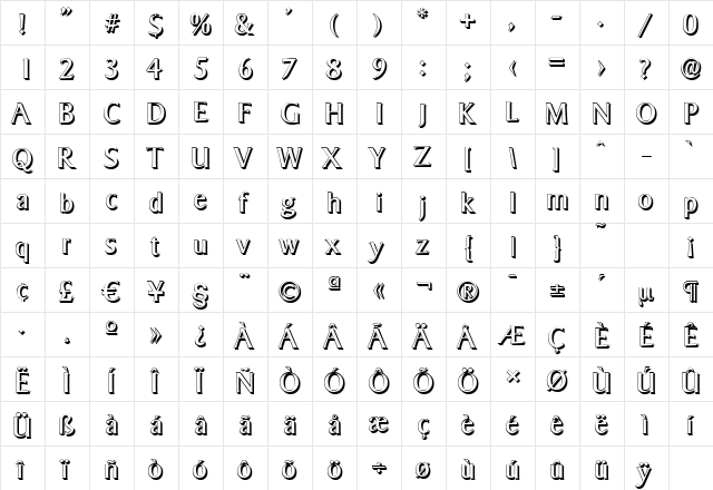SigvarShadow Regular font glyphpreview