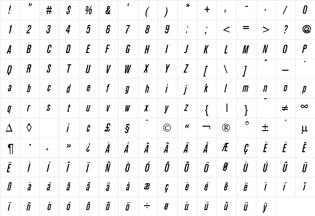 AkzentCondMedium RegularItalic font glyphpreview