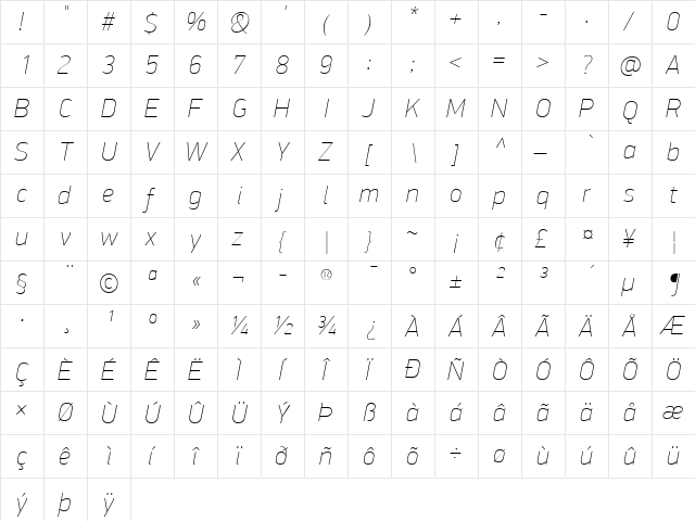 PF DinDisplay Pro ExtraThin Italic font glyphpreview