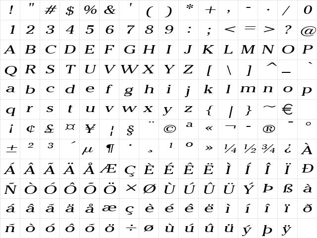 ChelseyExtended Italic font glyphpreview