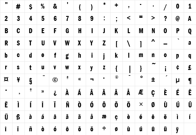 FranklinGotCmpITC Demi font glyphpreview