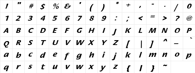 FloraExtObl-Bol Regular font glyphpreview