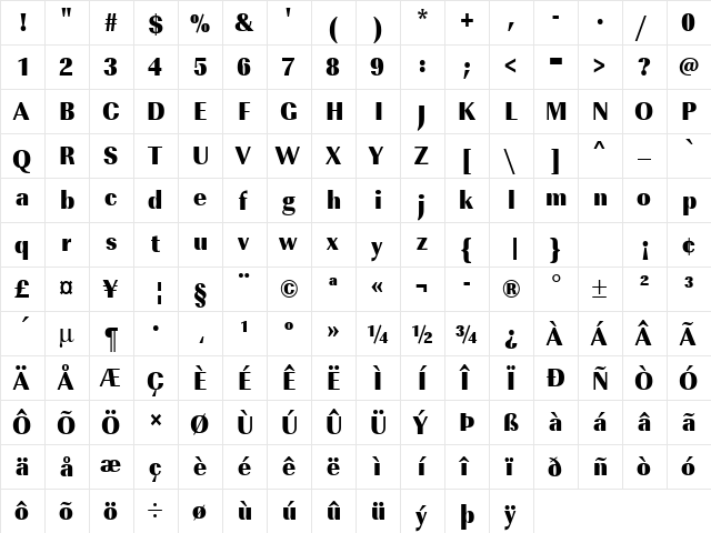 URWImperialTUltBolExtNar Regular font glyphpreview