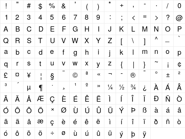 TeX Gyre Heros Regular font glyphpreview
